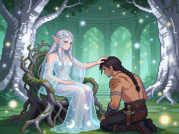 Seedream V4.5 — The Elven Queen's Champion — Pixel Art