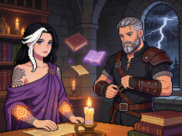 Seedream V4.5 — A Night in the Sorceress's Tower — Pixel Art