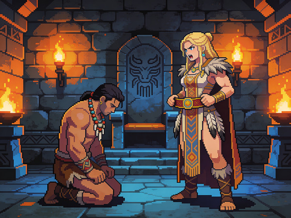 Seedream V4.5 — Tribal Guardian's Desire — Pixel Art