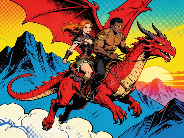 Seedream V4.5 — Dragonrider at Dawn — Pop Art