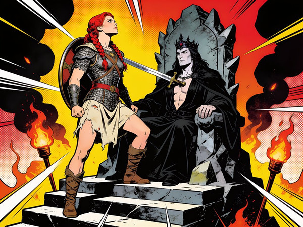 Seedream V4.5 — The Shieldmaiden and the Dark Lord — Pop Art