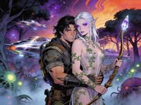 Seedream V4.5 — Fantasy Romance in the Whispering Grove — Retro Sci-Fi
