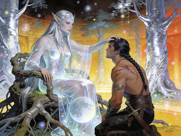 Seedream V4.5 — The Elven Queen's Champion — Retro Sci-Fi