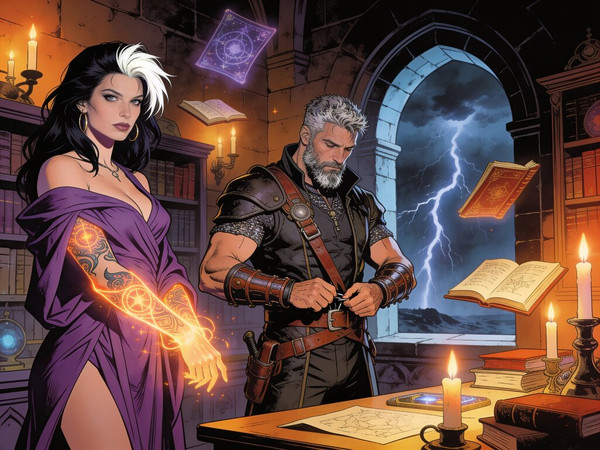 Seedream V4.5 — A Night in the Sorceress's Tower — Retro Sci-Fi