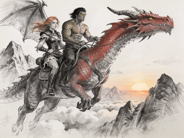 Seedream V4.5 — Dragonrider at Dawn — Sketch