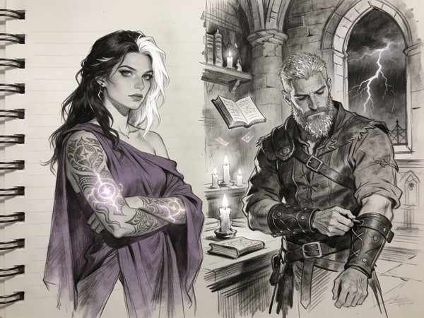 Seedream V4.5 — A Night in the Sorceress's Tower — Sketch