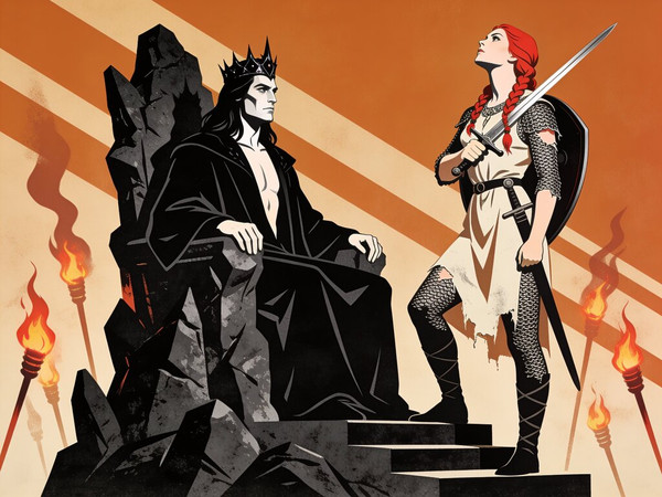 Seedream V4.5 — The Shieldmaiden and the Dark Lord — Vintage Poster