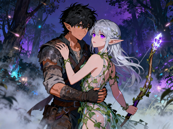 Seedream V4 — Fantasy Romance in the Whispering Grove — Anime