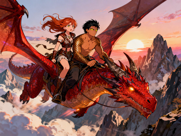Seedream V4 — Dragonrider at Dawn — Anime