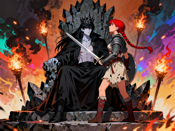 Seedream V4 — The Shieldmaiden and the Dark Lord — Anime
