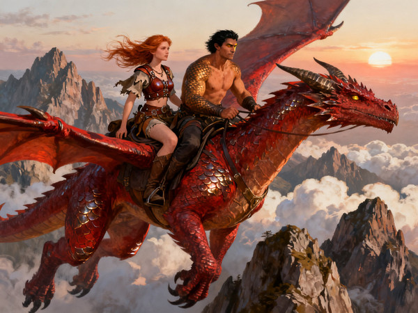 Seedream V4 — Dragonrider at Dawn — Digital Art
