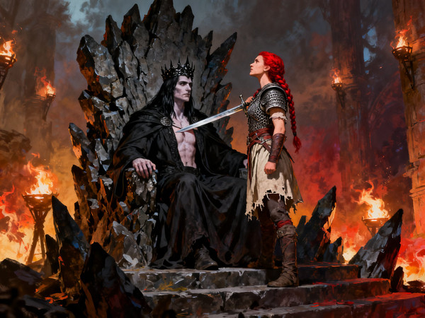 Seedream V4 — The Shieldmaiden and the Dark Lord — Epic Fantasy
