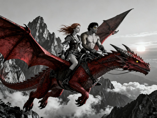 Seedream V4 — Dragonrider at Dawn — Film Noir