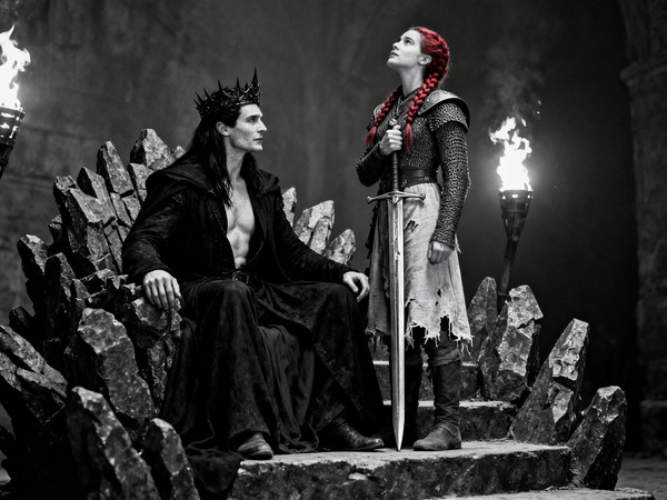 Seedream V4 — The Shieldmaiden and the Dark Lord — Film Noir