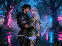 Seedream V4 generated image for Fantasy Romance in the Whispering Grove - Neo Noir