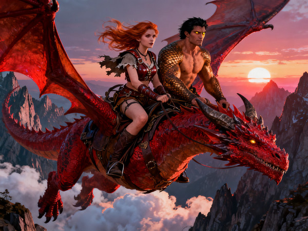 Seedream V4 — Dragonrider at Dawn — Neo Noir