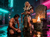 Seedream V4 generated image for Tribal Guardian's Desire - Neo Noir