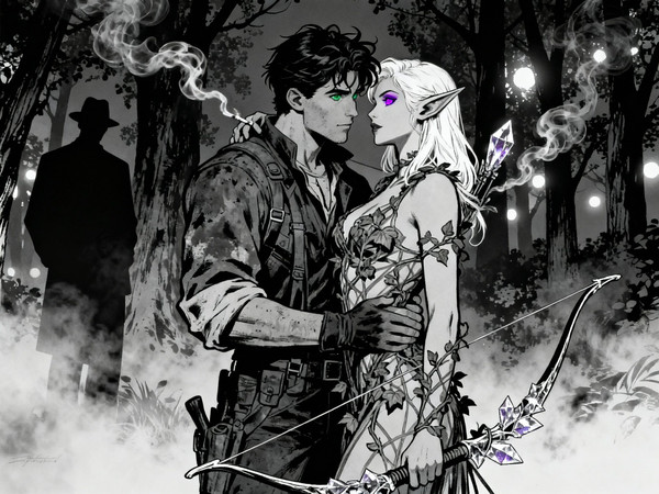 Seedream V4 — Fantasy Romance in the Whispering Grove — Noir Comic