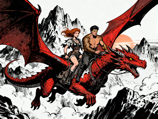 Seedream V4 — Dragonrider at Dawn — Noir Comic
