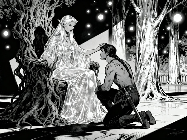 Seedream V4 — The Elven Queen's Champion — Noir Comic