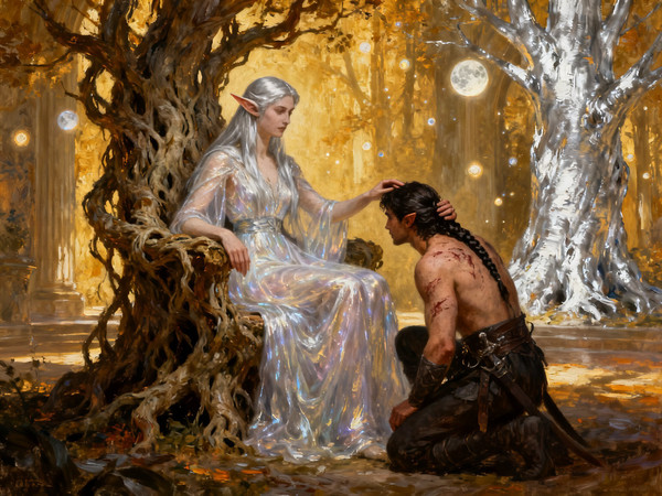 Seedream V4 — The Elven Queen's Champion — Oil Painting