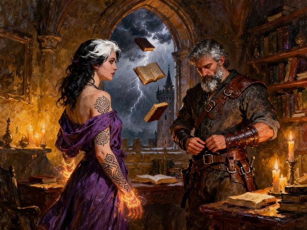 Seedream V4 — A Night in the Sorceress's Tower — Oil Painting