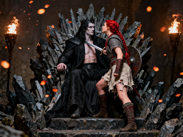 Seedream V4 — The Shieldmaiden and the Dark Lord — Photorealistic