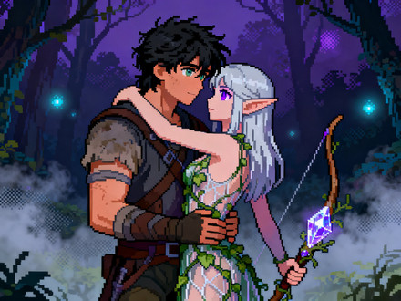 Fantasy Romance in the Whispering Grove — Pixel Art — Seedream V4