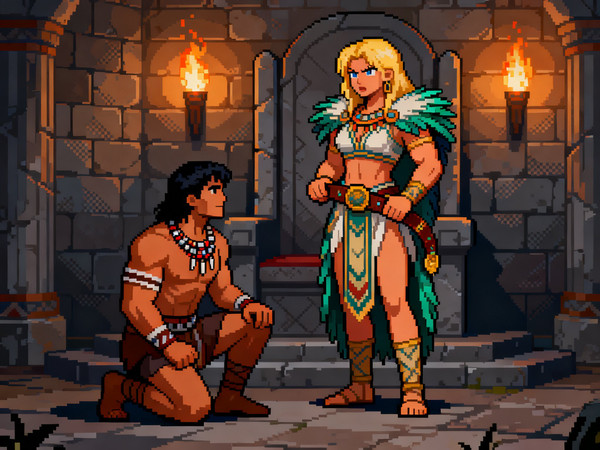 Seedream V4 — Tribal Guardian's Desire — Pixel Art