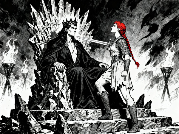 Seedream V4 — The Shieldmaiden and the Dark Lord — Pulp Ink