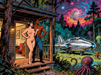 Seedream V4 generated image for Cabin in the Woods - Retro Sci-Fi