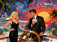 Seedream V4 generated image for Luxury Yacht Romance - Retro Sci-Fi