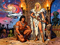 Seedream V4 generated image for Tribal Guardian's Desire - Retro Sci-Fi