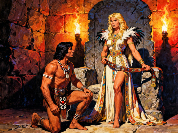 Seedream V4 — Tribal Guardian's Desire — Retro Sci-Fi