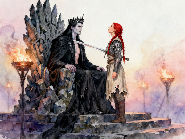 Seedream V4 — The Shieldmaiden and the Dark Lord — Soft