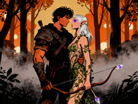 Seedream V4 — Fantasy Romance in the Whispering Grove — Vintage Poster