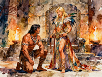 Seedream V4 generated image for Tribal Guardian's Desire - Watercolor