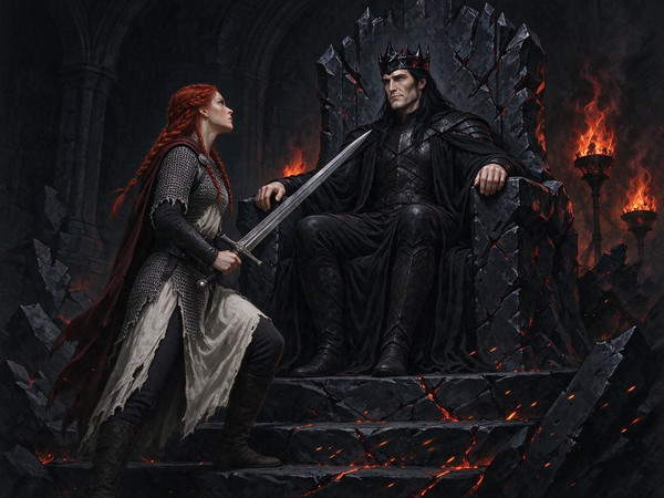 Seedream 5.0 Flash — The Shieldmaiden and the Dark Lord — Digital Art