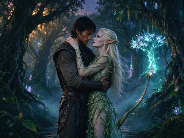 Seedream 5.0 Flash — Fantasy Romance in the Whispering Grove — Dark Fantasy