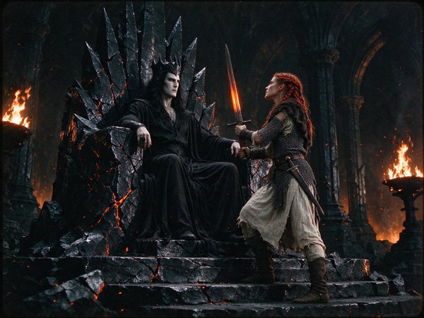 Seedream 5.0 Flash — The Shieldmaiden and the Dark Lord — Dark Fantasy