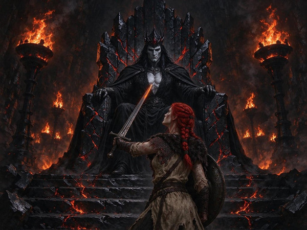 Seedream 5.0 Flash — The Shieldmaiden and the Dark Lord — Epic Fantasy