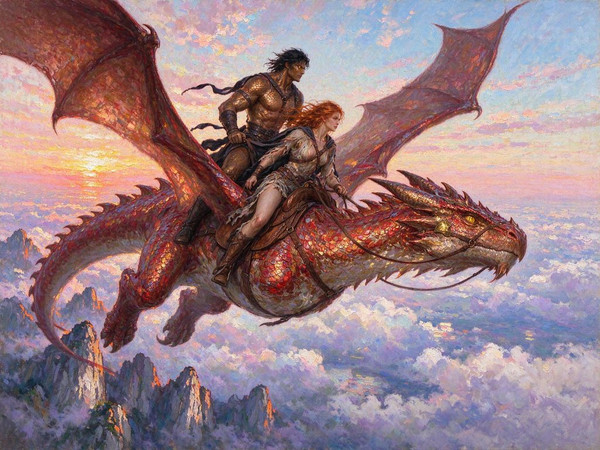Seedream 5.0 Flash — Dragonrider at Dawn — Impressionism