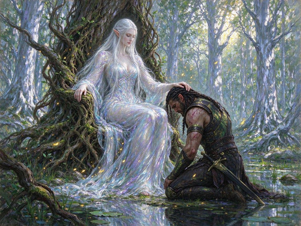 Seedream 5.0 Flash — The Elven Queen's Champion — Impressionism