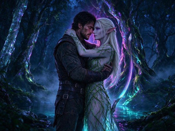 Seedream 5.0 Flash — Fantasy Romance in the Whispering Grove — Neo Noir