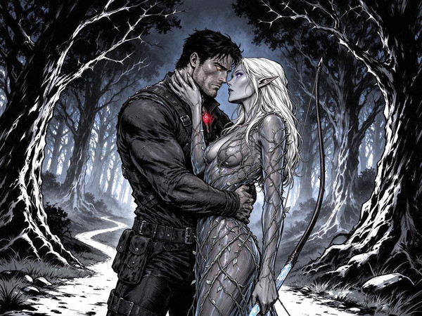 Seedream 5.0 Flash — Fantasy Romance in the Whispering Grove — Noir Comic