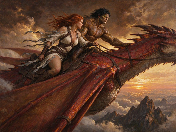Seedream 5.0 Flash — Dragonrider at Dawn — Oil Painting