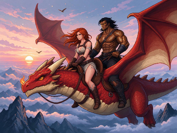 Seedream 5.0 Flash — Dragonrider at Dawn — Pixel Art