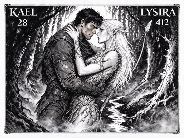 Seedream 5.0 Flash — Fantasy Romance in the Whispering Grove — Pulp Ink
