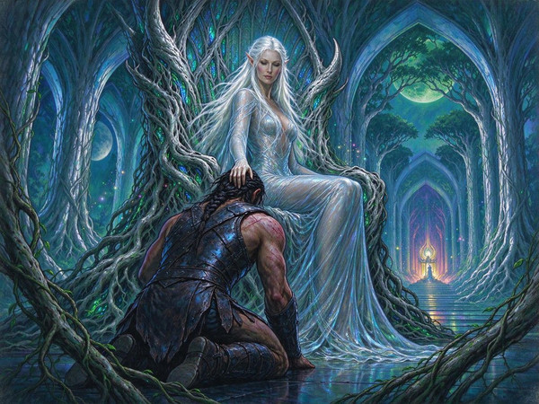 Seedream 5.0 Flash — The Elven Queen's Champion — Retro Sci-Fi