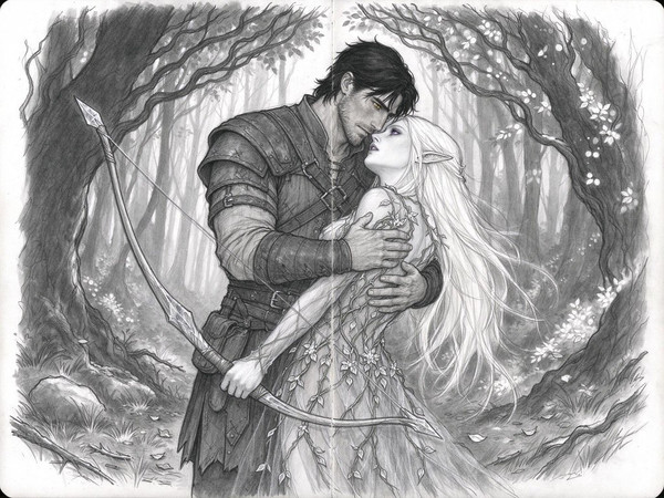 Seedream 5.0 Flash — Fantasy Romance in the Whispering Grove — Sketch